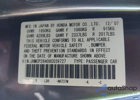 2008 Honda Accord 2.4 Lx-P z USA, uszkodzony, nr VIN JHMCP26408C039727